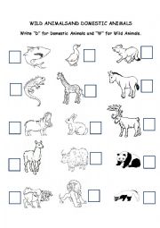 English Worksheet: wild and domestic animals