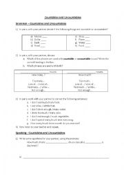 English Worksheet: Countable and uncountable nouns