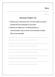 English Worksheet: Newspaper Anlysis Quiz
