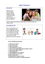 English Worksheet: ABOUT ME (two poems as a warm up for speaking)