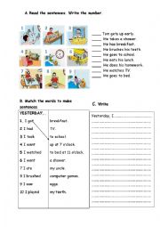 English Worksheet: Daily routines- present simple and past simple