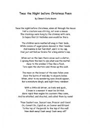 English Worksheet: Twas night before Christmas poem