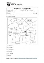 English Worksheet: Numbers addition 1 - 20