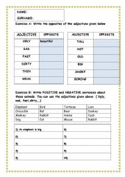 English Worksheet: opposite of adjectives