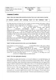 English Worksheet: Mid term Test 1   1st  f