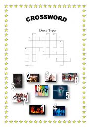 English Worksheet: Dance Types crossword