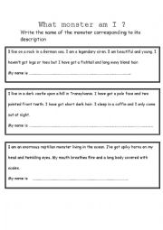 English Worksheet: Famous monsters - Reading 