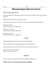 English Worksheet: Measurement review notes