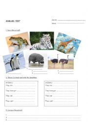 English Worksheet: English Test To Be / Have / Can + animals