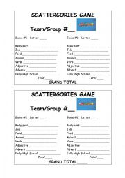 English Worksheet: Scattergories Game