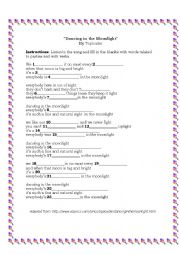 English Worksheet: Dancing in the moonlight