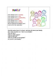 English Worksheet: FAMILY (a short poem for young learners)