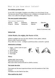 English Worksheet: What do you know about Indians