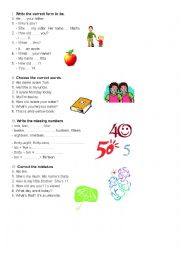 English Worksheet: to be, numbers, indefinite articles 