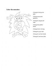 English Worksheet: Color the monster