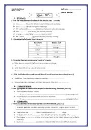 English Worksheet: Quiz 1 for 1st year Baccalaureate