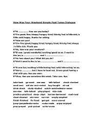 English Worksheet: How Was Your Weekend? Simple Past Tense Role play