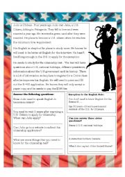 English Worksheet: Reading: U.S. Citizenship Story 