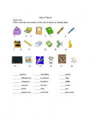 English Worksheet: School Objects