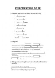 English Worksheet: Verb To be exercises