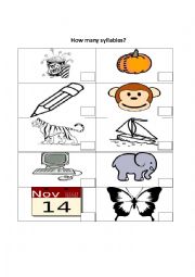 English Worksheet: How many syllables