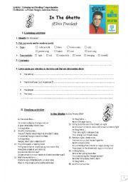 English Worksheet: In The Ghetto (Elvis Presley)