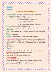 English Worksheet: lesson plan        WHATS HAPPENING     (7th  form )
