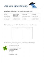 English Worksheet: Are you superstitious?