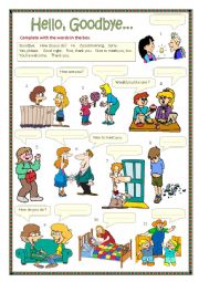 English Worksheet: Hello, goodbye,etc.