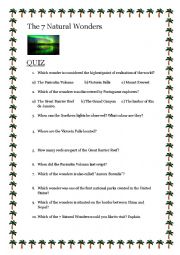 English Worksheet: Natural Wonders Quiz