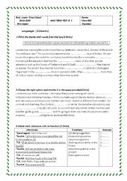 English Worksheet: Mid Term Test n 1 8th form (Tunisian Schools)