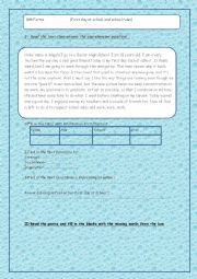 English Worksheet: Reading comprehension about school rules and first day at school