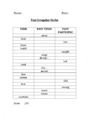 English Worksheet: Test + Answer Key Irregular Verbs