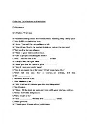 English Worksheet: Ordering In A Restaurant Role Play