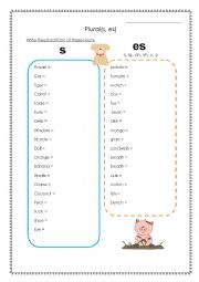 English Worksheet: plural only s and es