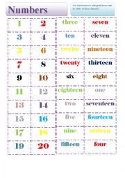 English Worksheet: Numbers to cut and glue