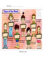 English Worksheet: Days of the week quiz 