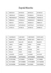 Days & Months Worksheet