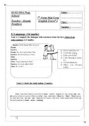 English Worksheet: 7th form mid term test n1