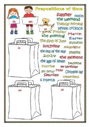 English Worksheet: Prepositions of time:  in, on, at