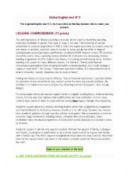 English Worksheet: global test