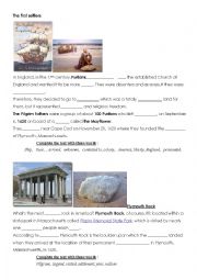 English Worksheet: Pilgrim Fathers and Plymouth Rock Fill-in-the-blank exercise