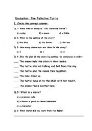 English Worksheet: The Talkative Turtle - A fable - Evaluation