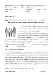 English Worksheet: 9 Test 1 2014-2015