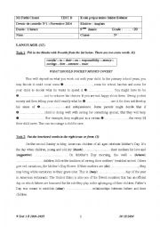 English Worksheet: 9 Test 1 2014-2015 B