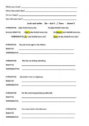 English Worksheet: Do  Does  Interrogative and Negative