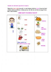 English Worksheet: CHICKEN NOODLE SOUP (a funny poem with a matching exercise to complete + key)