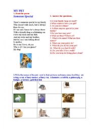 English Worksheet: MY PET  (a short poem + questions + matching activity)