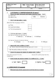 English Worksheet:  8th form mid term exam n1