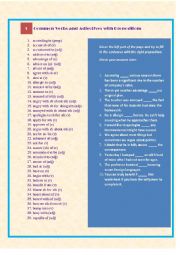 English Worksheet: Common Verbs and Adjectives with Prepositions + Excercises 